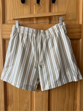 H&M Cream & Tan Striped Drawstring Athletic Shorts